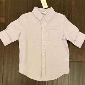 NWT Janie and Jack Boys Light Purple Button-Down Linen Shirt - Classic Fit